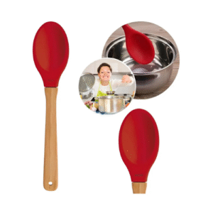 Colher De Silicone E Bambu Antiaderente E Resistente Cabo Vermelho