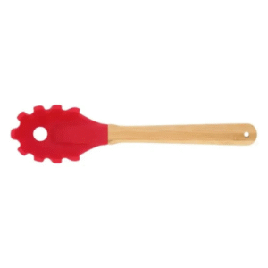 Garfo De Mesa Para Massa Macarrão Silicone E Bamboo Mor Vermelho