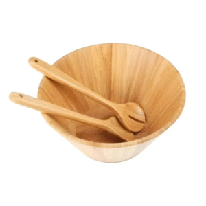 Conjunto Luxo Saladeira Bamboo Com Vasilha, Colher E Garfo