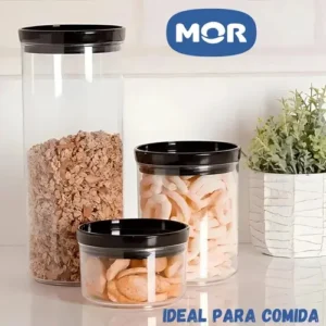 Kit 3 Potes Organizadores De Vidro De 0,5 L/1 L/1,5 L - Mor