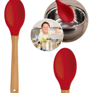 Colher De Silicone E Bambu Antiaderente E Resistente Cabo Vermelho
