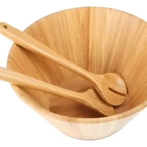 Conjunto Luxo Saladeira Bamboo Com Vasilha, Colher E Garfo
